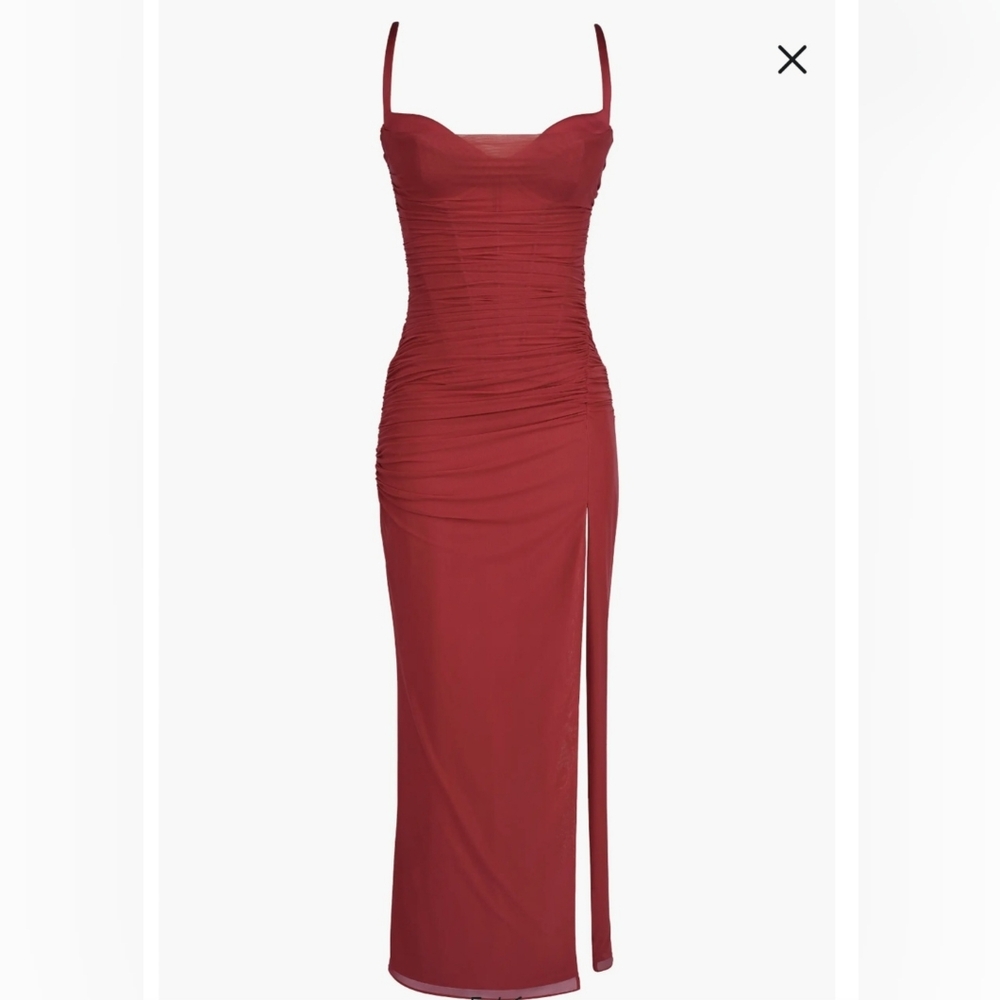 House of CB Red Ruched Maxi Dress